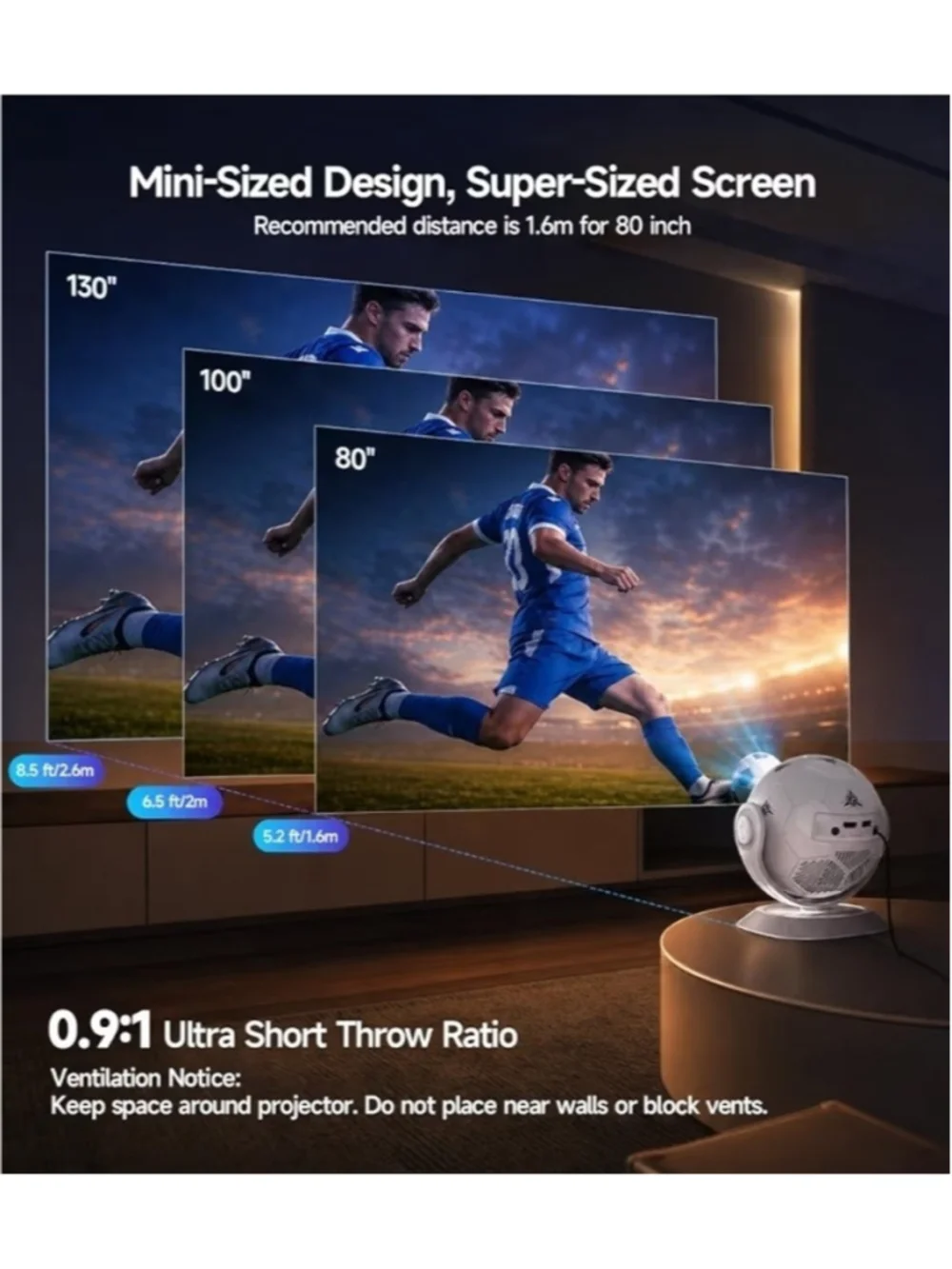 2026 Football-Themed Mini Projector Portable Projector with WiFi and Bluetooth